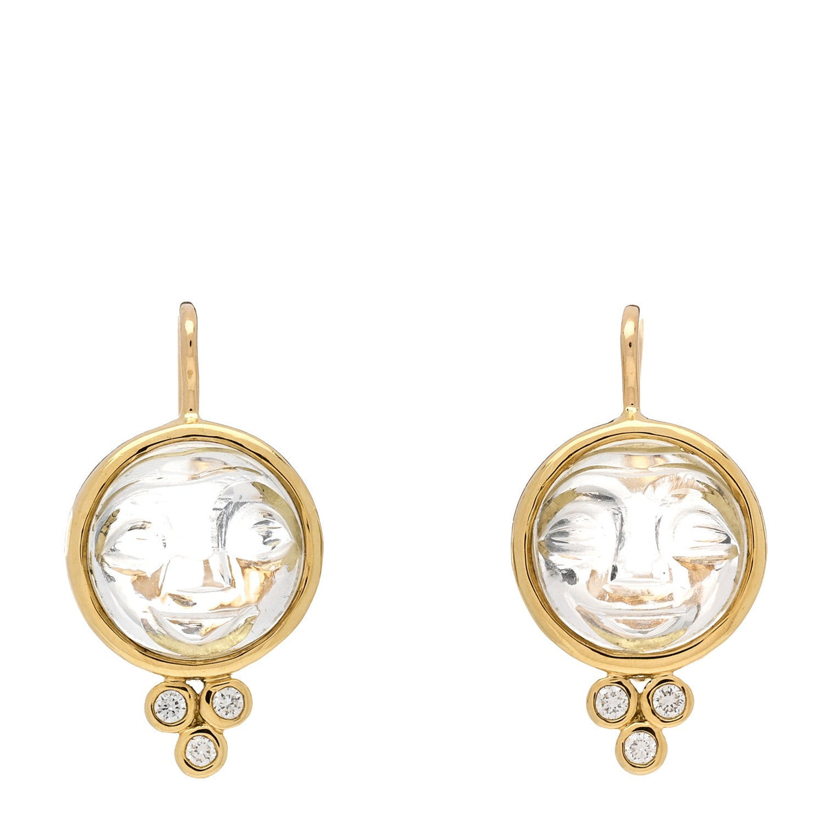 Temple St. Clair18K Yellow Gold Diamond Rock Crystal Small Celestial Moonface Earrings