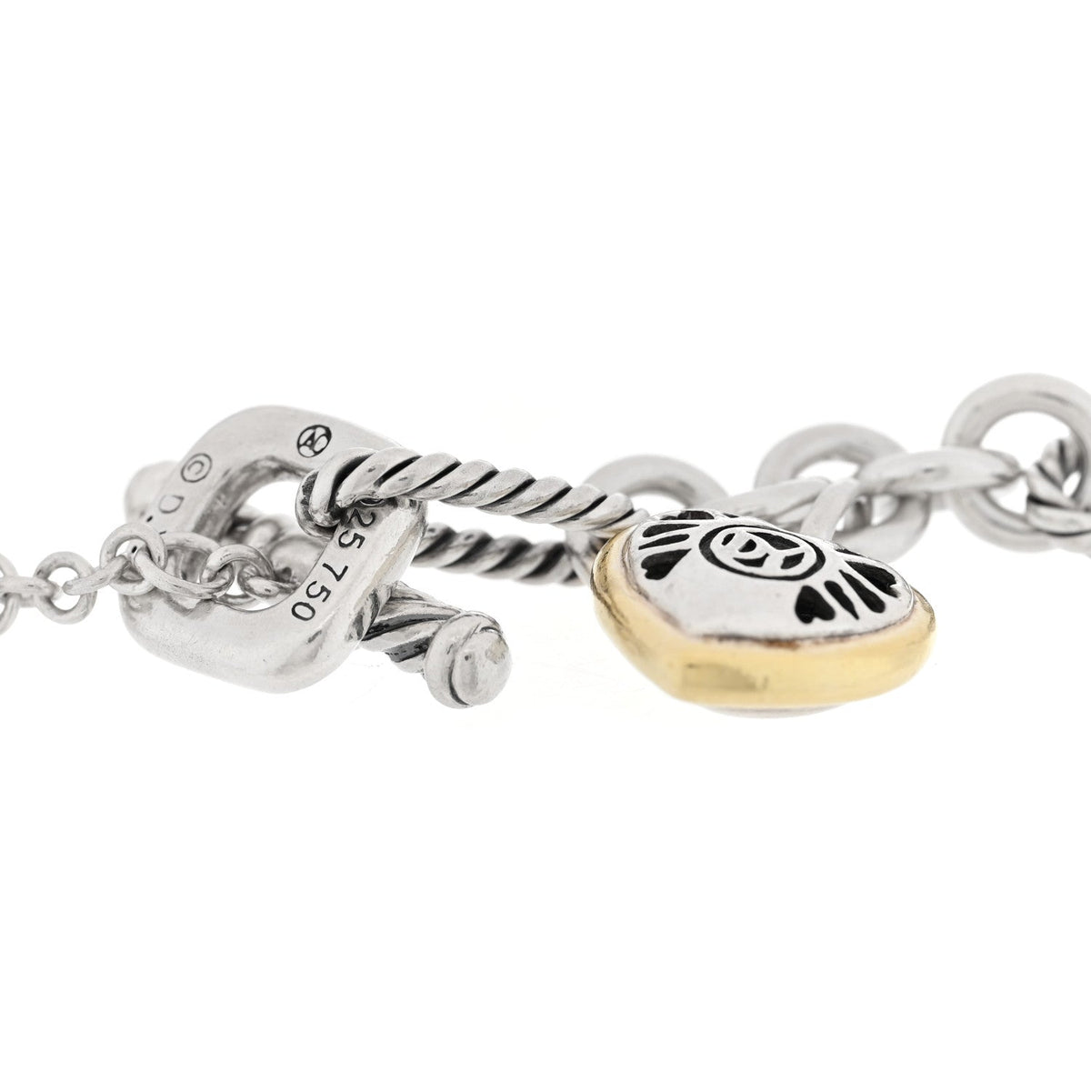 David Yurman Sterling Silver 18K Yellow Gold Cable Heart Charm Bracelet