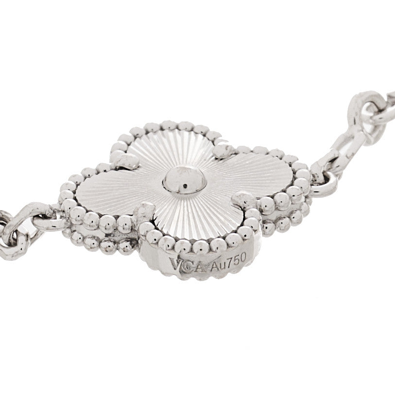 18K White Gold 5 Motifs Guilloche Vintage Alhambra Bracelet