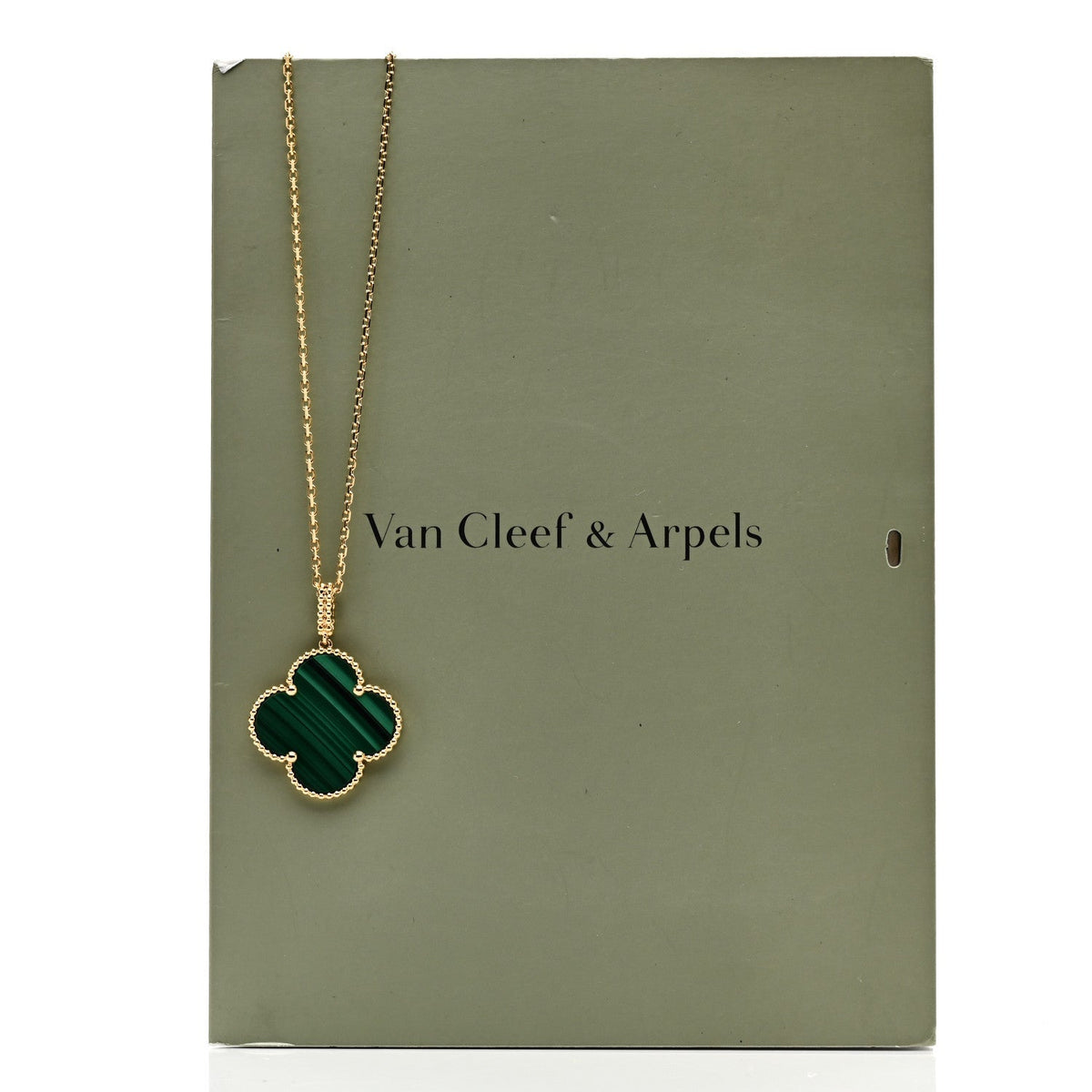 Van Cleef & Arpels 18K Yellow Gold Malachite Magic Alhambra Pendant Necklace 81.3cm