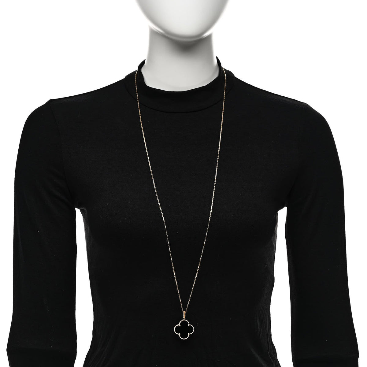 18K Yellow Gold Black Onyx Magic Alhambra Pendant Necklace