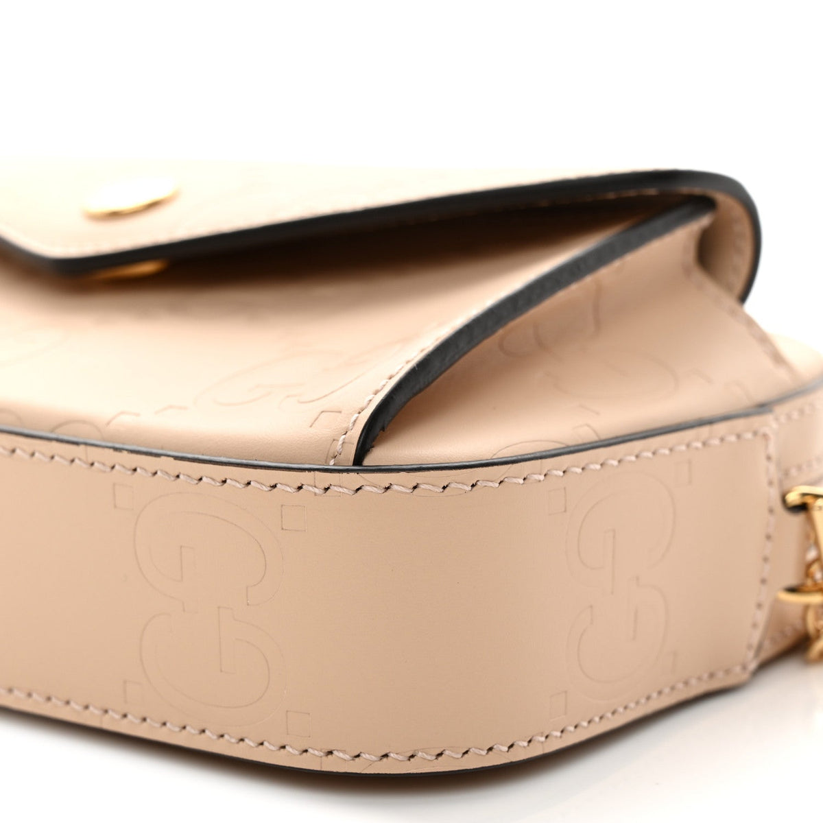 Gucci Calfskin GG Super Mini Debossed Chain Wallet Light Beige