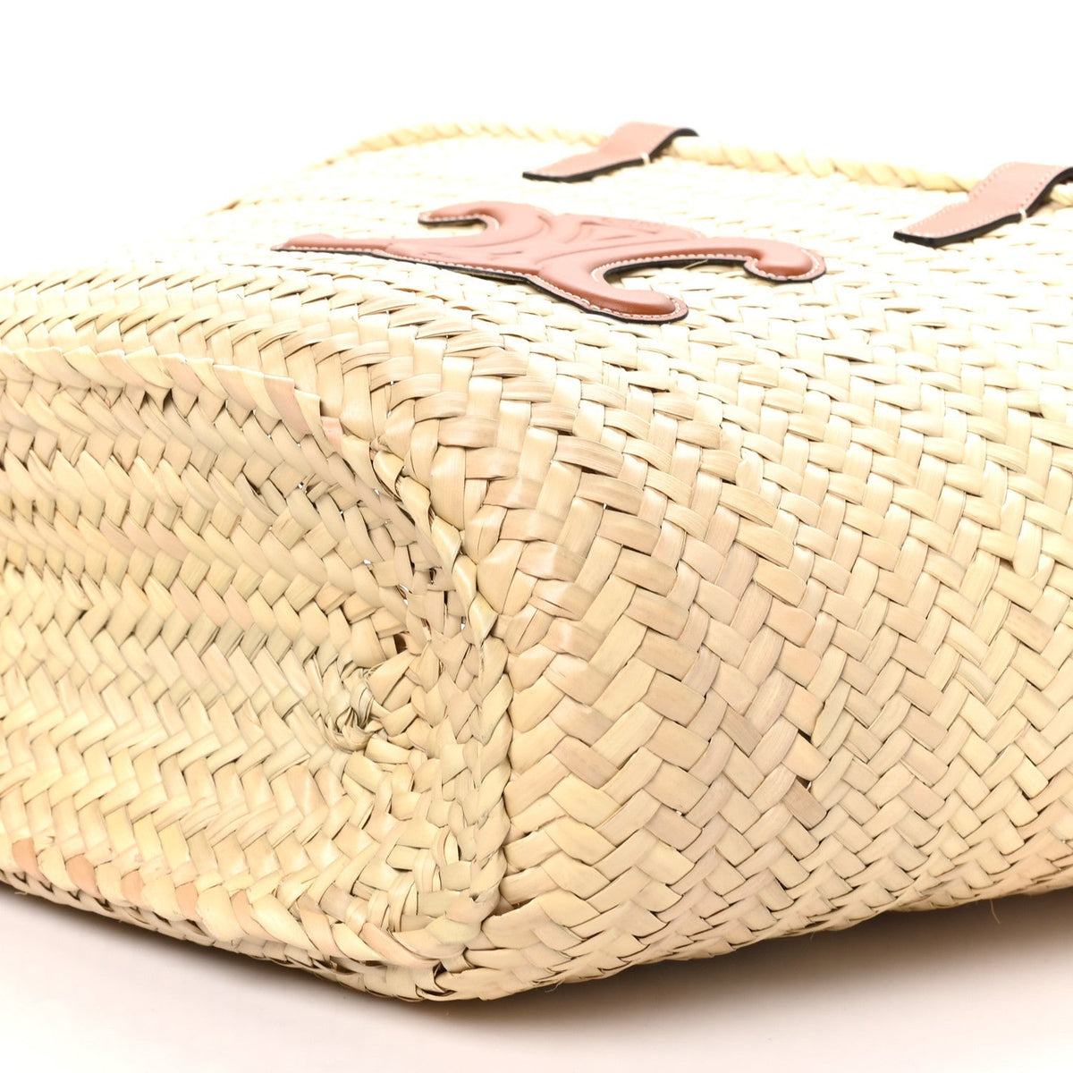 Celine Raffia Calfskin Triomphe Medium Panier Tan
