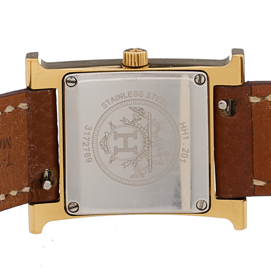 Hermes Stainless Steel Epsom 21mm Heure H Watch Gold