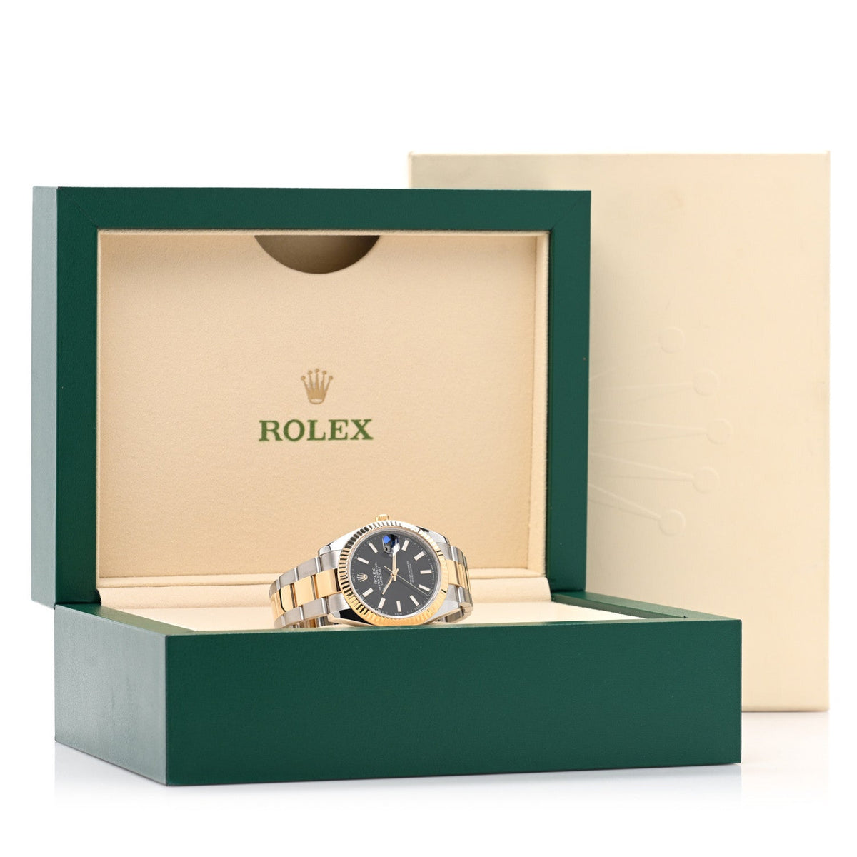 Rolex Stainless Steel 18K Yellow Gold 41mm Datejust Watch Black 126333