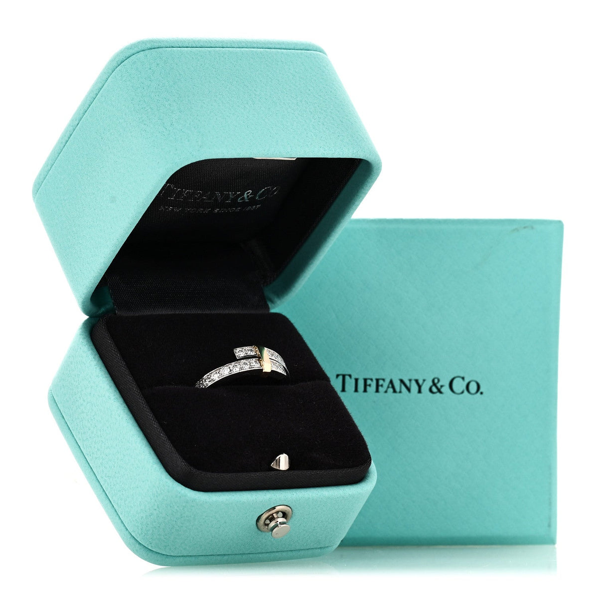 Tiffany 18K Yellow Gold Platinum Diamond Narrow Edge Bypass Ring 50 5.5