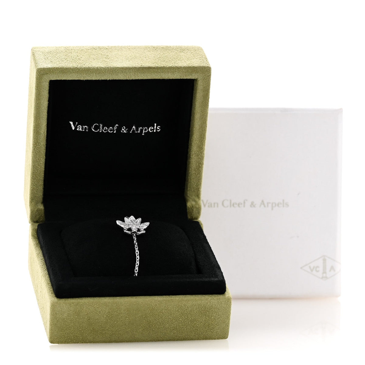 Van Cleef & Arpels 18K White Gold Diamond Mini Lotus Openwork Bracelet