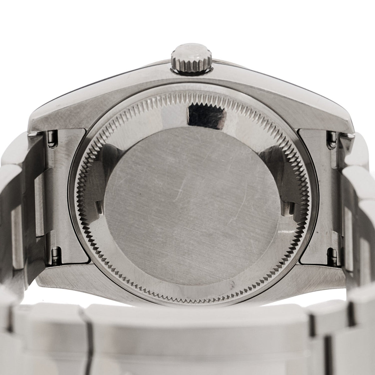 Rolex Stainless Steel 18K White Gold Diamond 34mm Oyster Perpetual Date Watch White Roman 115234