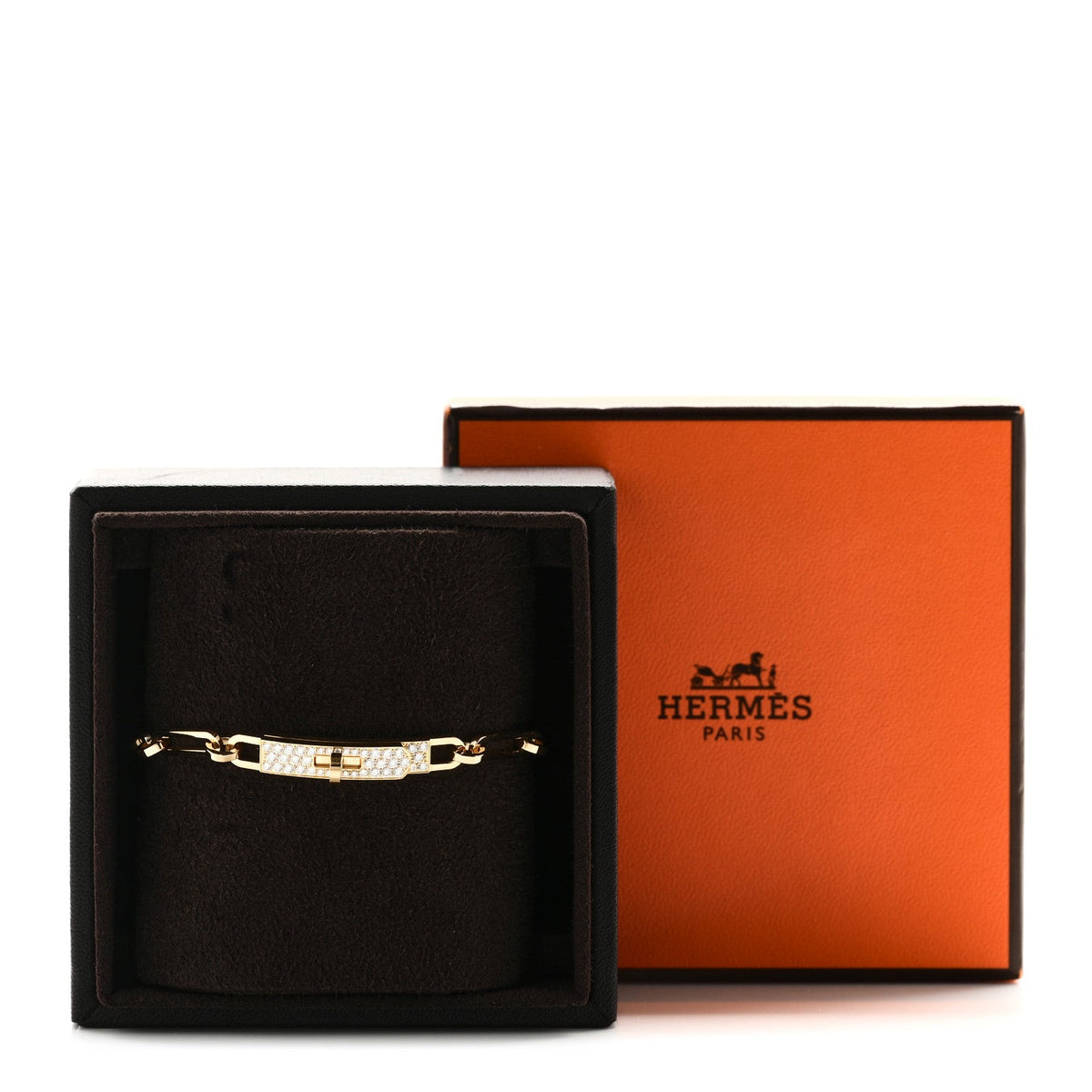Hermes 18K Yellow Gold Diamond PM Kelly Chaine Bracelet ST