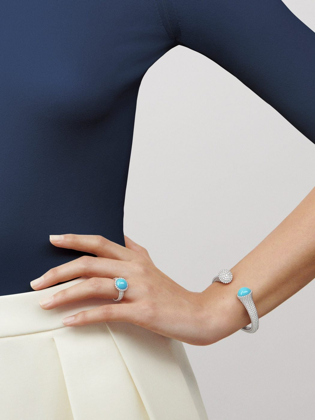 18K White Gold Diamonds Turquoise Van Cleef & Arpels Perlée Couleurs Bracelet