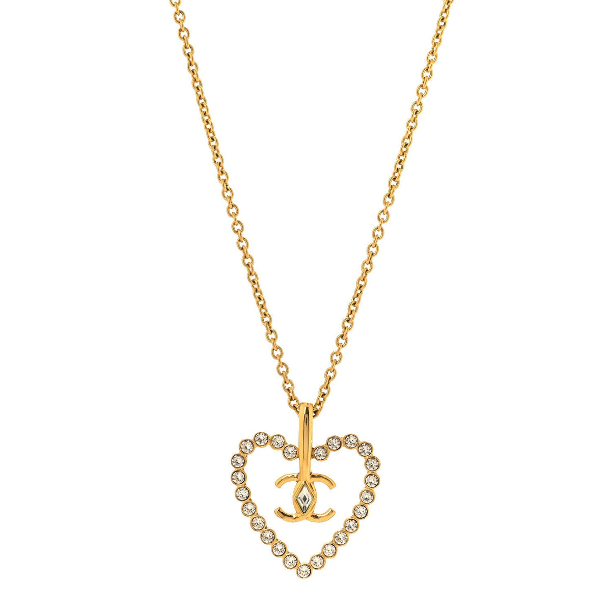 Crystal CC Heart Necklace Gold