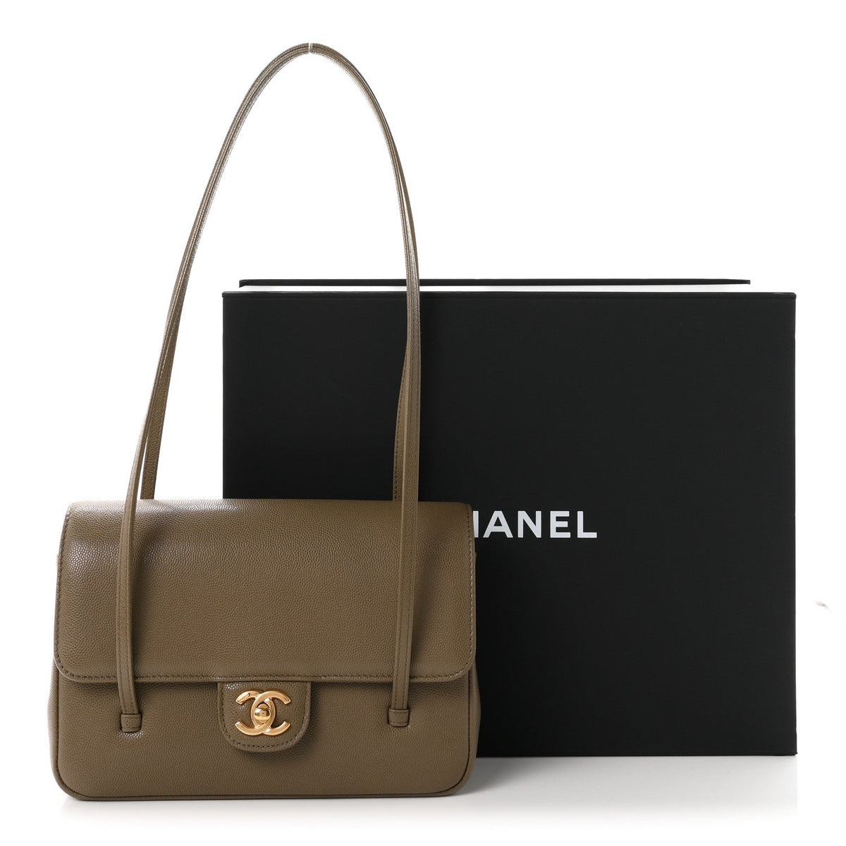 Chanel Shiny Caviar Preppy Coco Small Flap Bag Dark Khaki