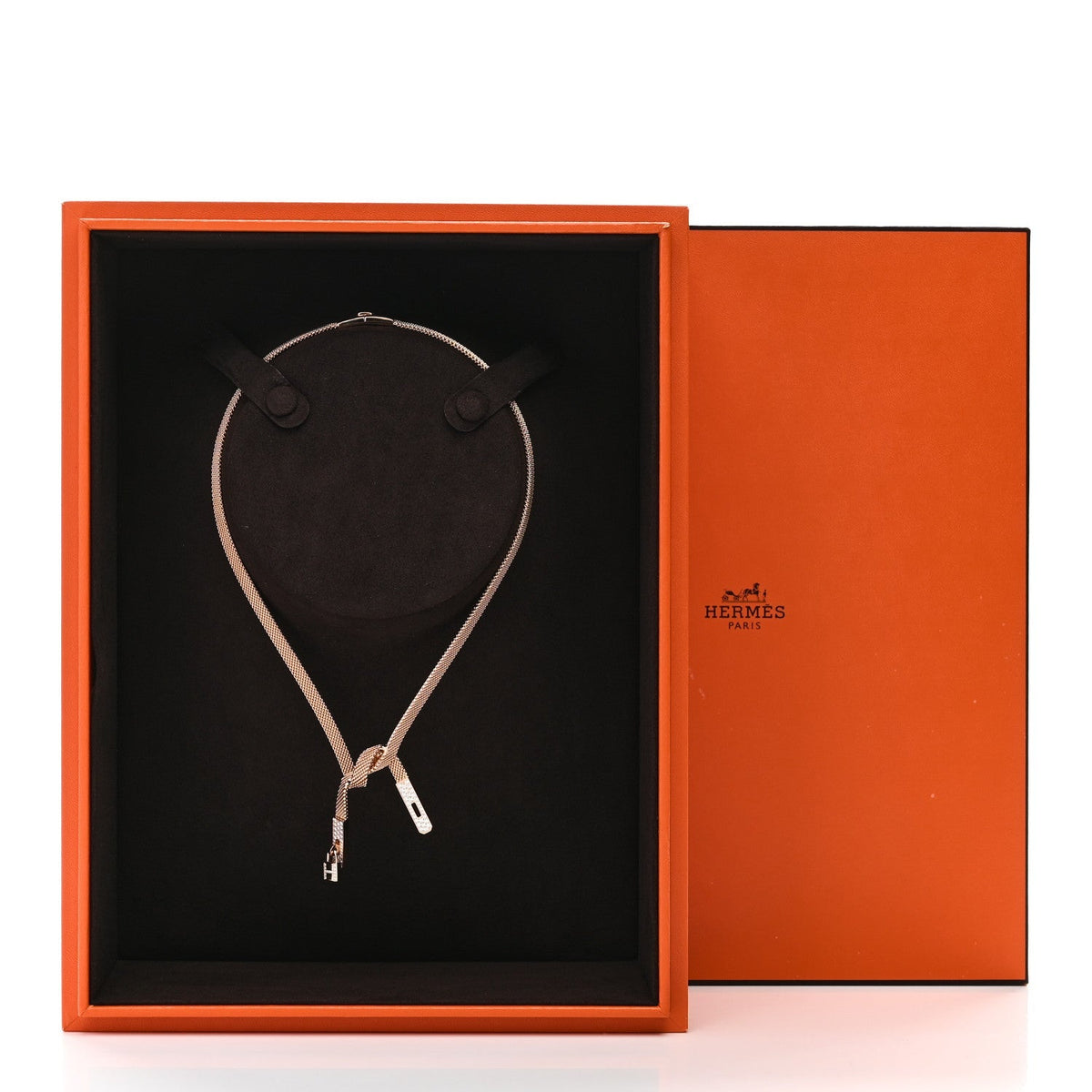 Hermes 18K Rose Gold Diamond Kelly Gavroche Necklace SH