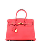 Birkin Handbag Bougainvillier Clemence with Gold Hardware 30