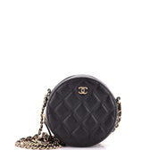 Round Clutch with Chain Quilted Caviar Mini