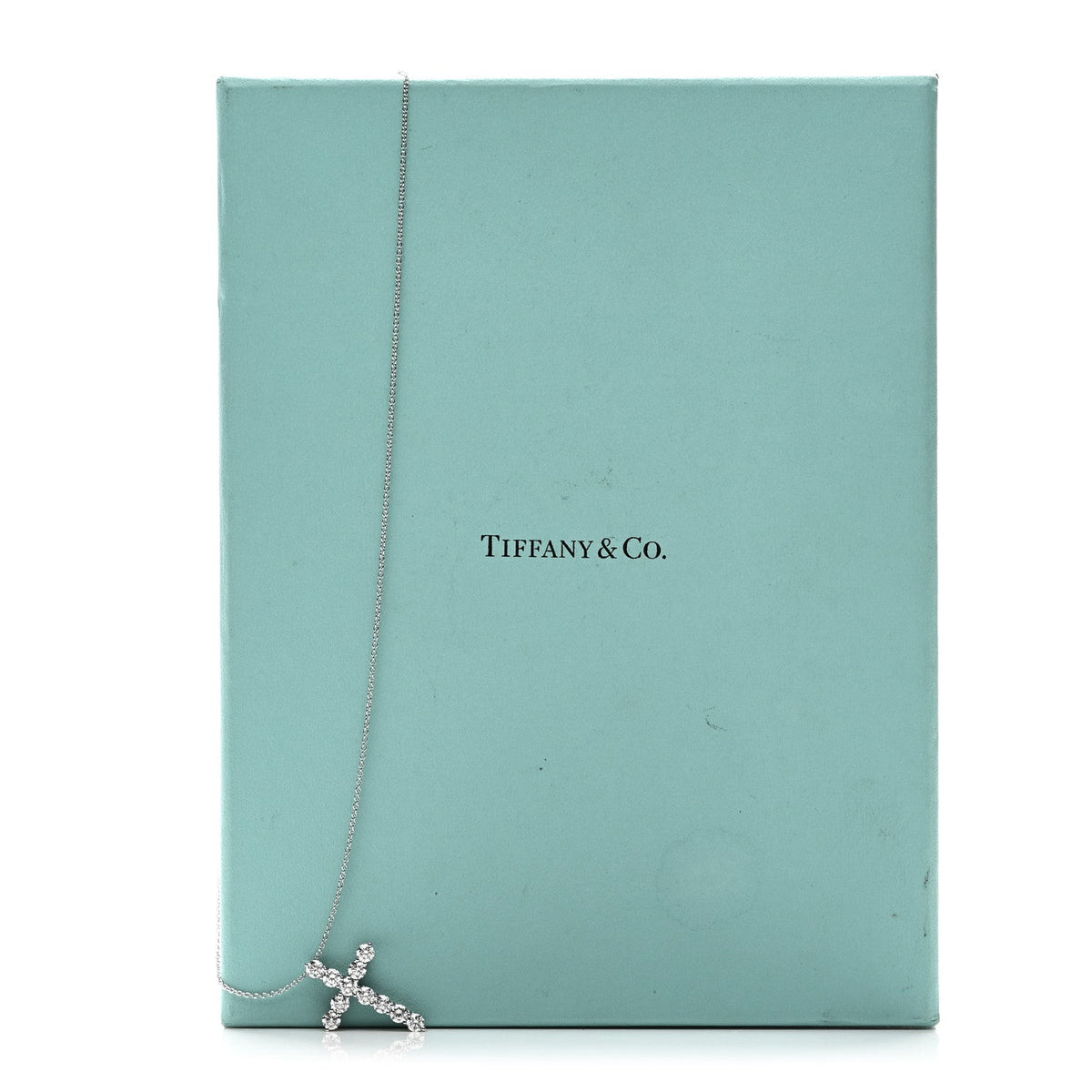Tiffany Platinum Diamond Large Cross Pendant Necklace