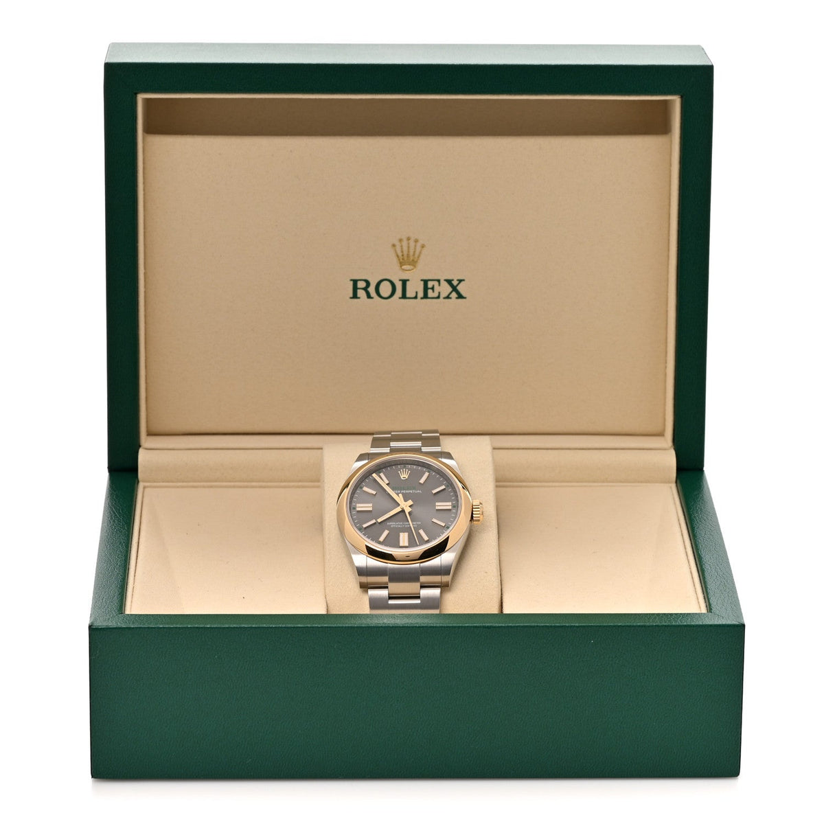Rolex Stainless Steel 18K Yellow Gold 41mm Oyster Perpetual Watch Slate 134303