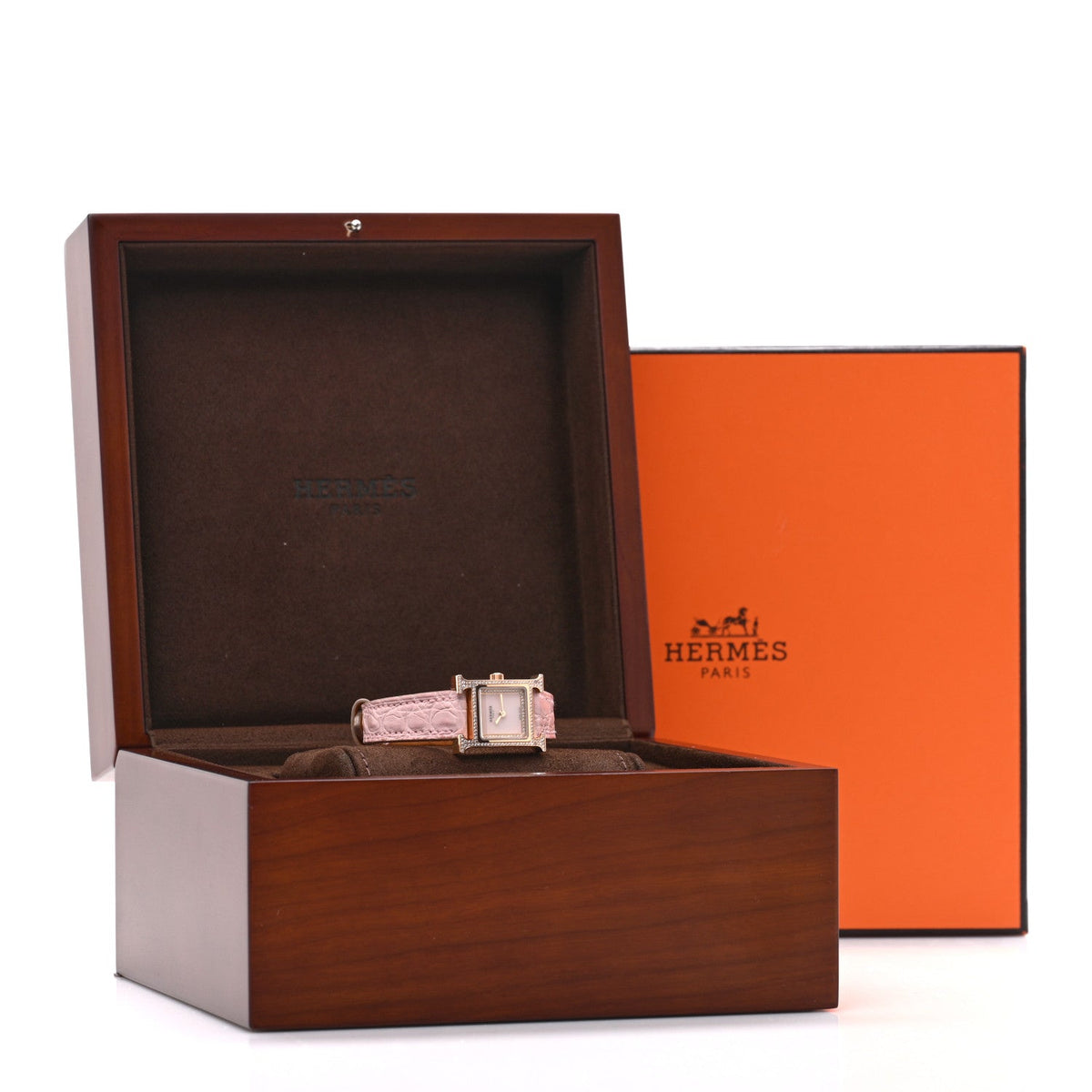 Hermes 18K Rose Gold Diamond 17.2mm Heure H Watch Rose Pale 1925012