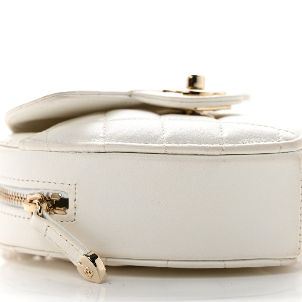 Chanel Lambskin Quilted CC In Love Heart Clutch With Chain White