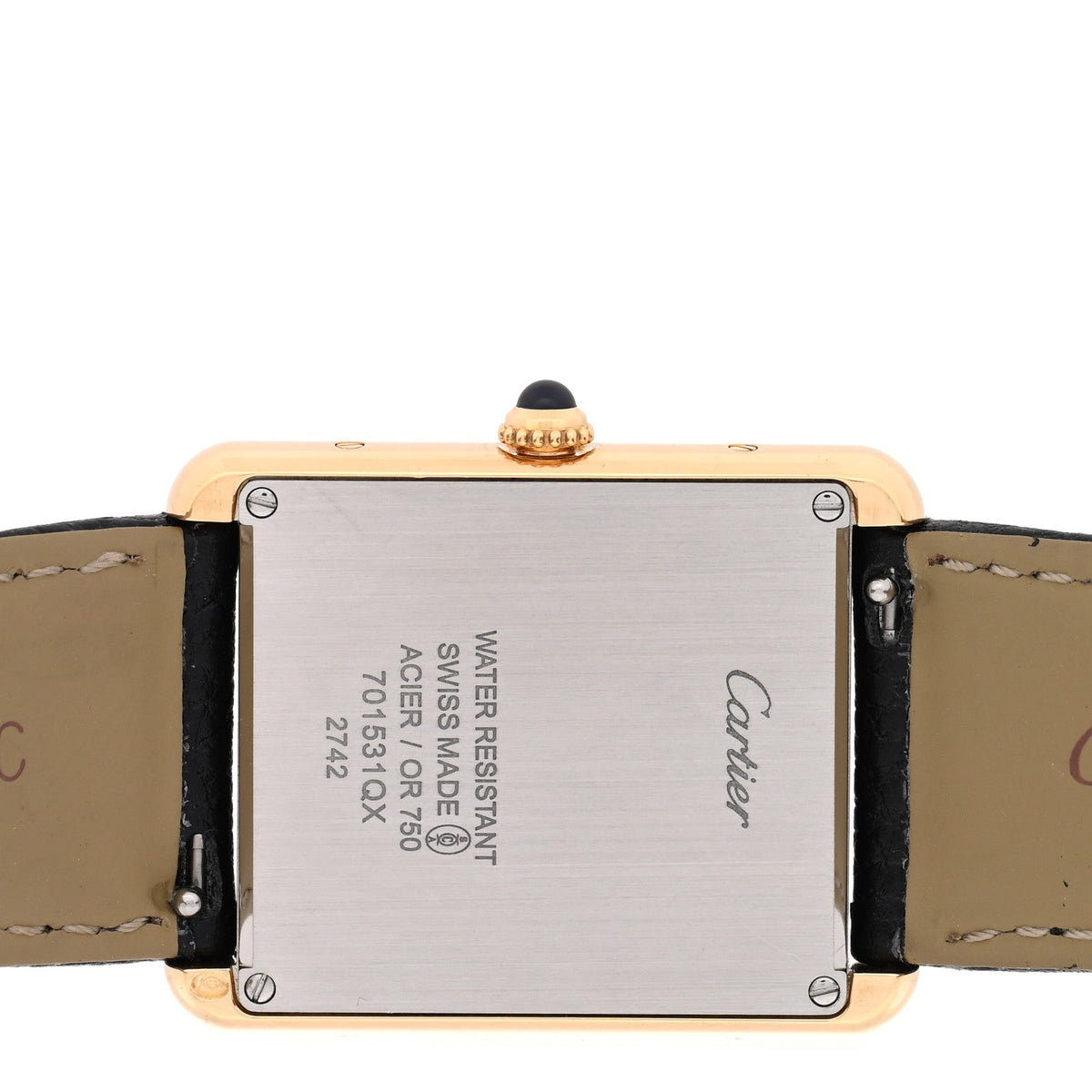 Cartier Stainless Steel 18K Yellow Gold Calfskin 27mm Tank Solo Quartz Watch