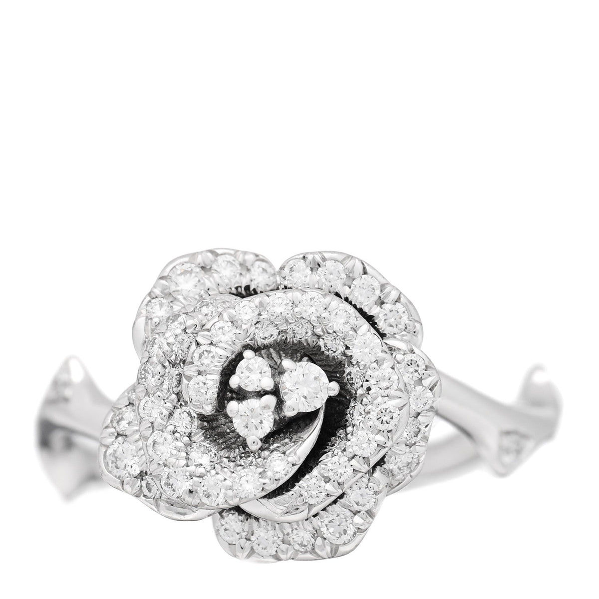 Christian Dior18K White Gold Diamond Small Rose Dior Bagatelle Ring 54 7