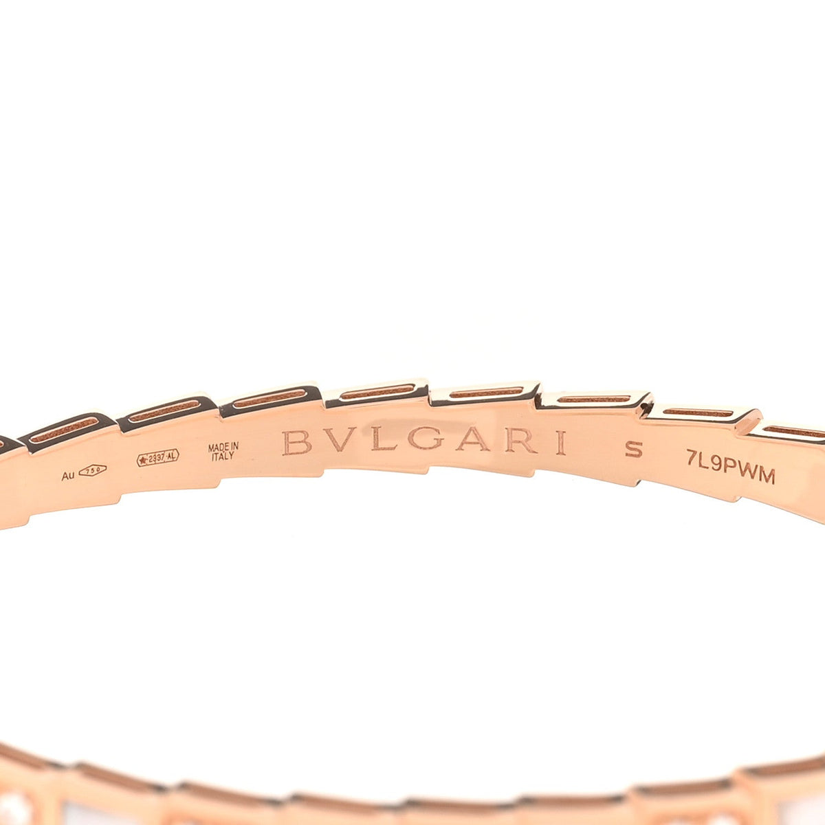 18K Rose Gold Diamond Mother of Pearl Serpenti Viper Bangle Bracelet S