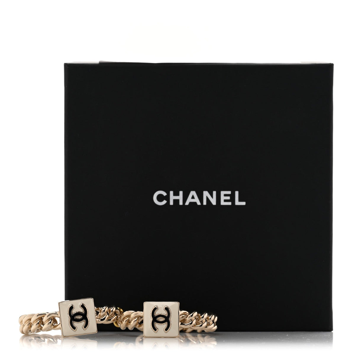 Chanel Metal Enamel CC Chain Hoop Earrings Gold Black White