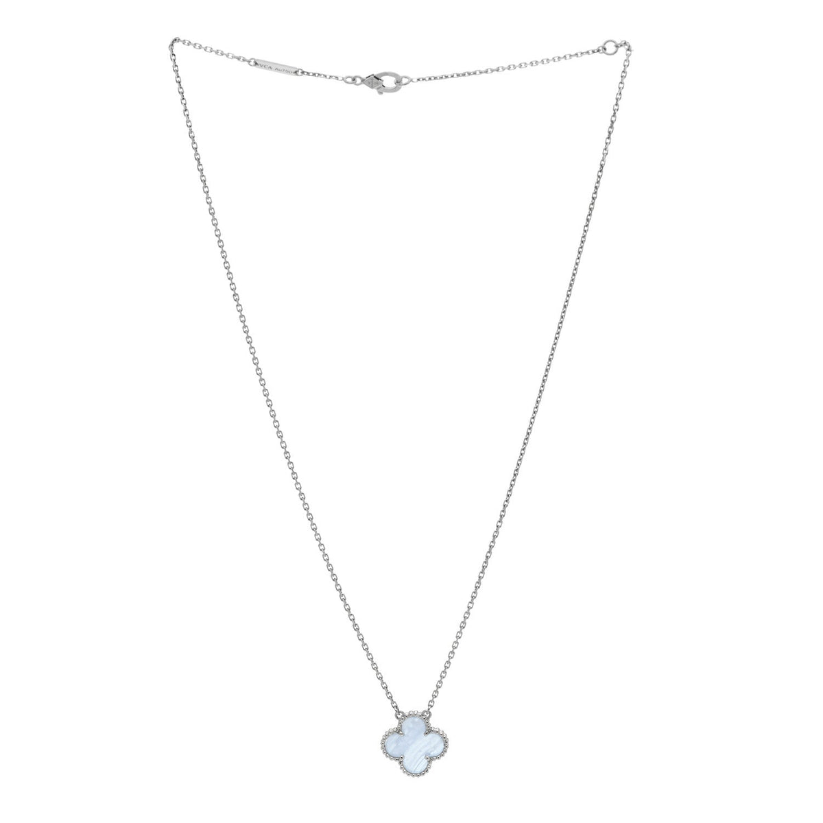 18k White Gold Chalcedony Vintage Alhambra Pendant Necklace
