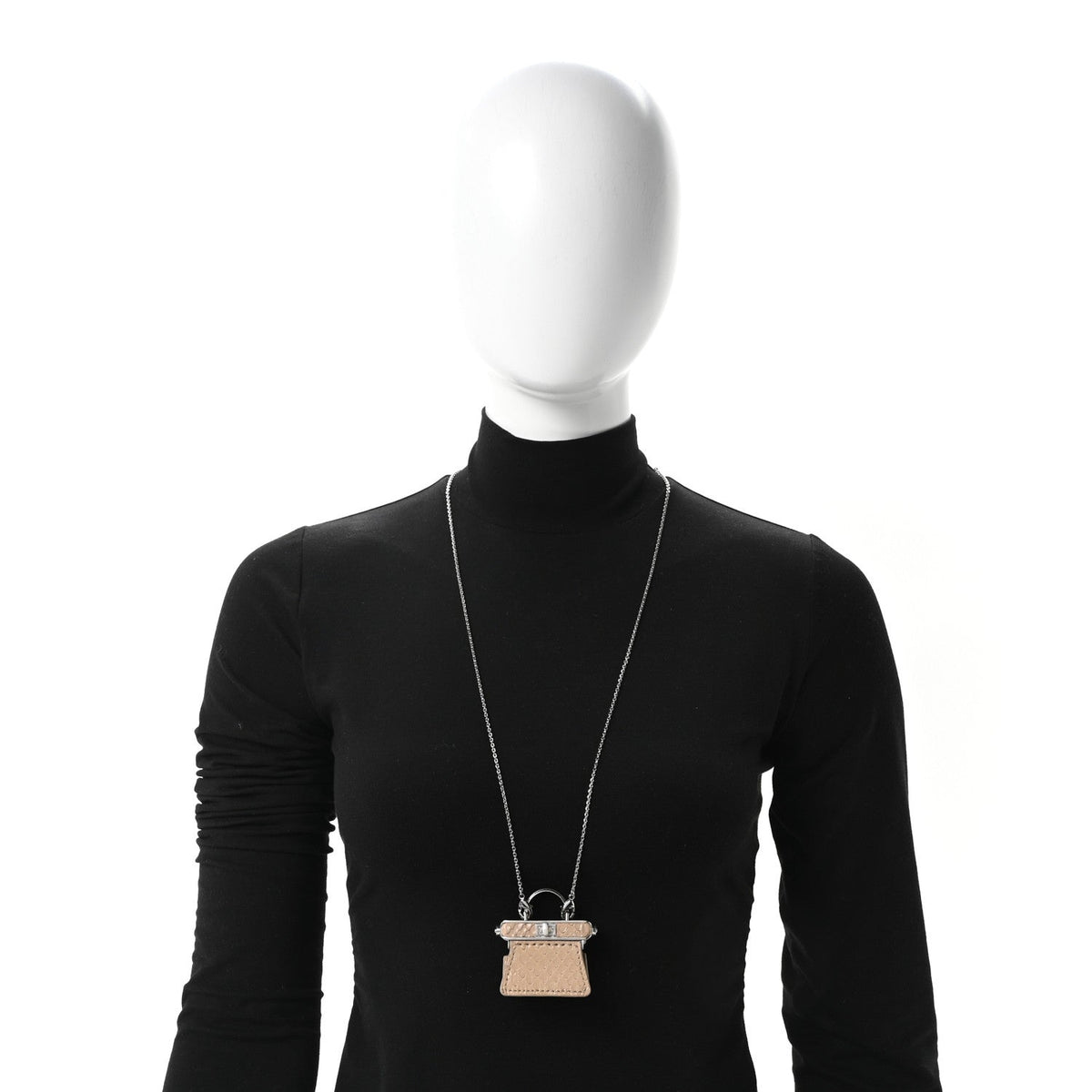 FendiMetal Python Micro Peekaboo Charm Necklace Silver Beige Amido