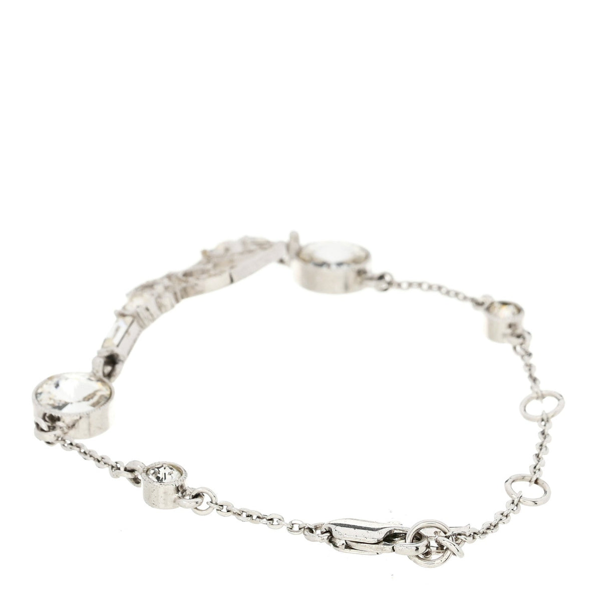 Christian Dior Metal Crystal Logo Bracelet Silver