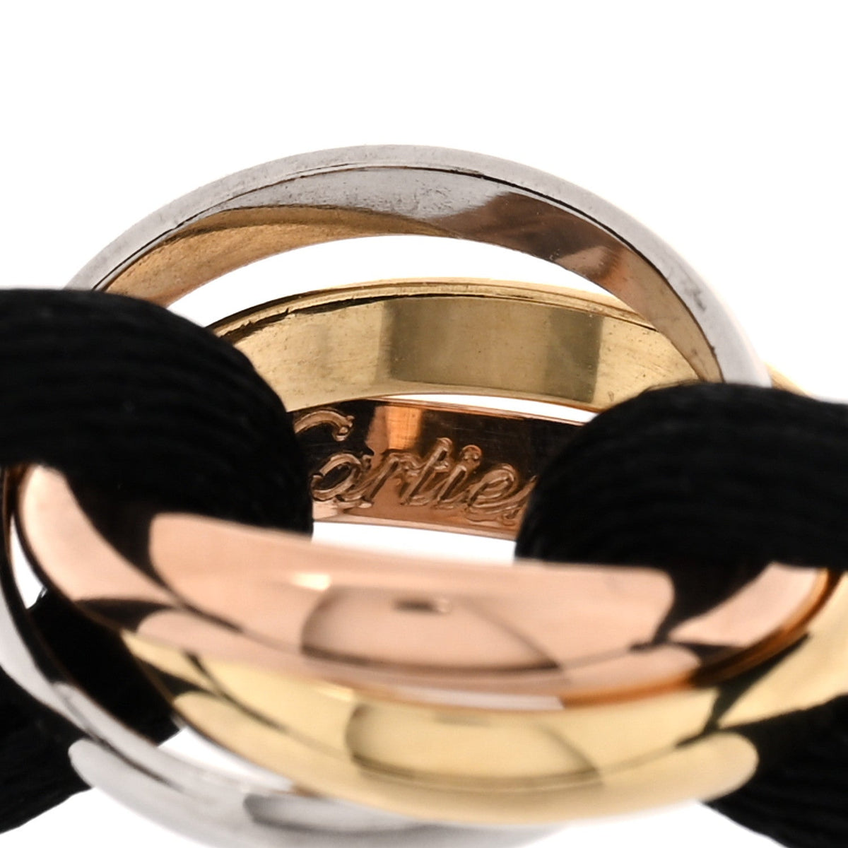 Cartier 18K Tri-Color Gold Trinity Adjustable Cord Bracelet Black
