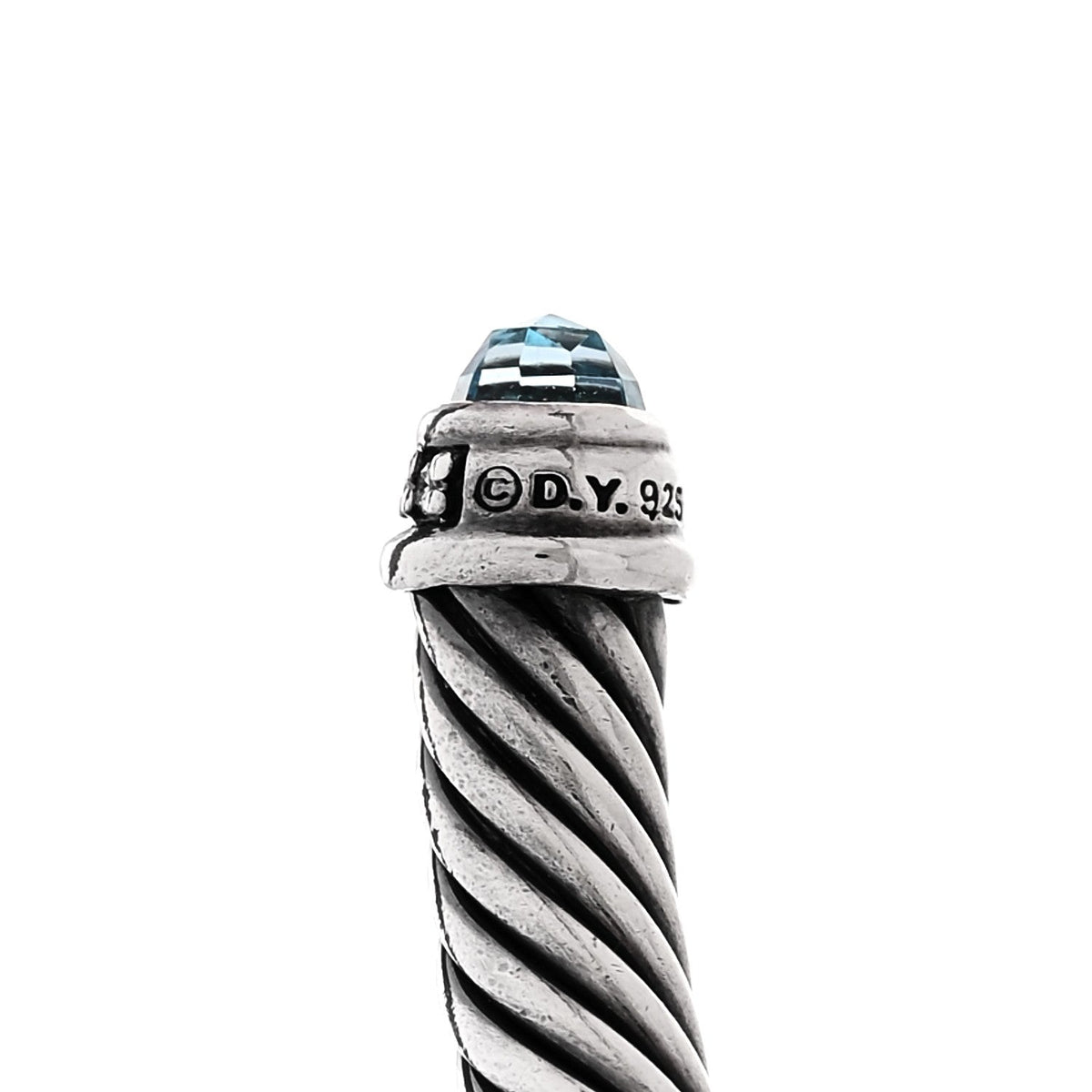 David Yurman Sterling Silver Diamond Blue Topaz 5mm Cable Classics Bracelet