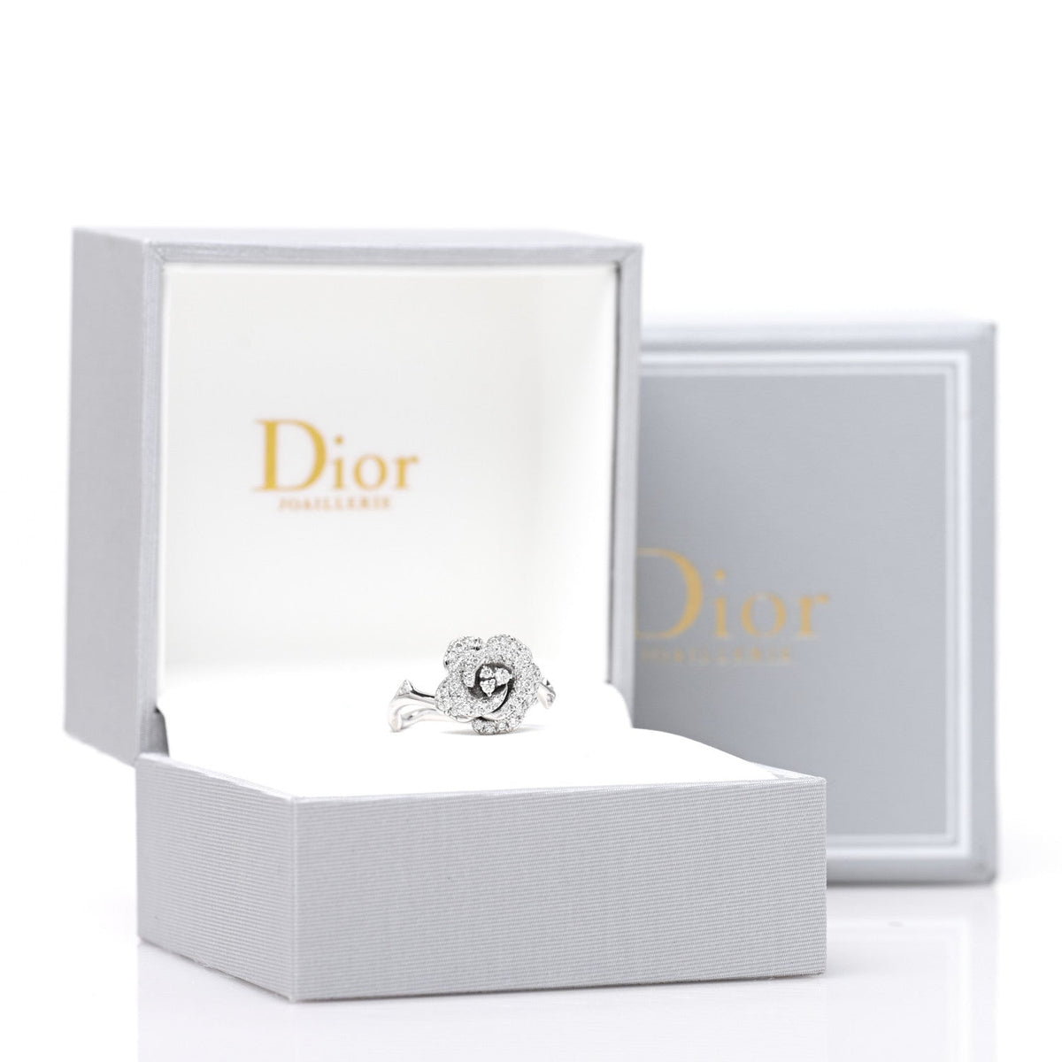 Christian Dior18K White Gold Diamond Small Rose Dior Bagatelle Ring 54 7