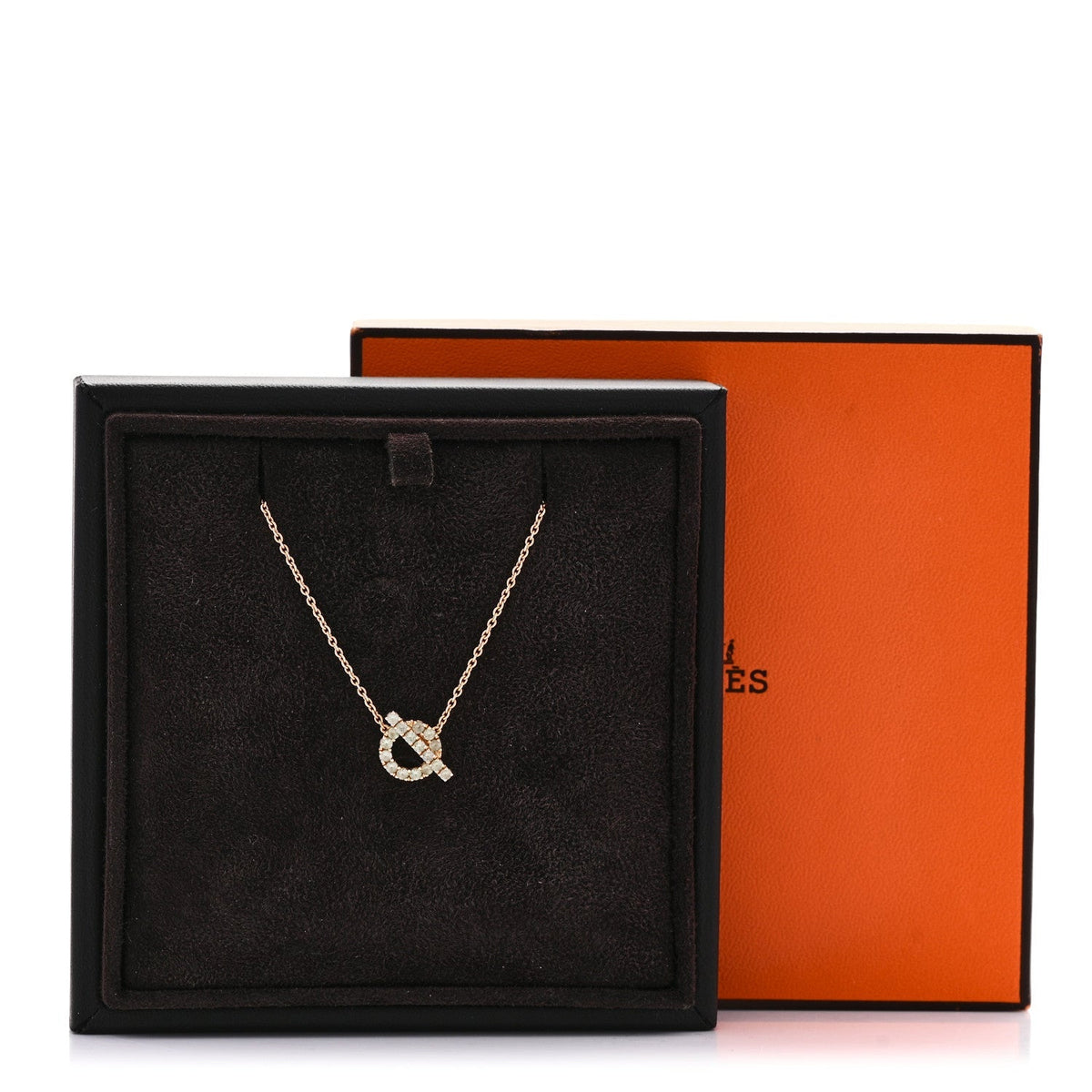 Hermes 18K Rose Gold Green Sapphire Finesse Pendant Necklace