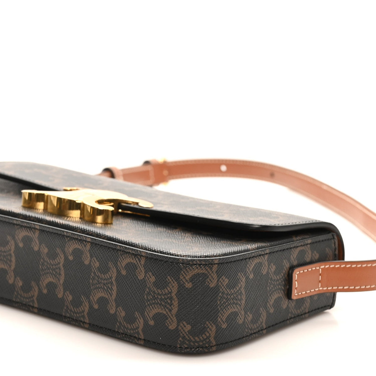 Celine Canvas Calfskin Triomphe Shoulder Bag Tan