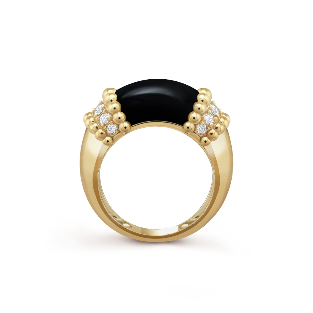 18K Yellow Gold Diamond Onyx VCA Perlée Couleurs Ring