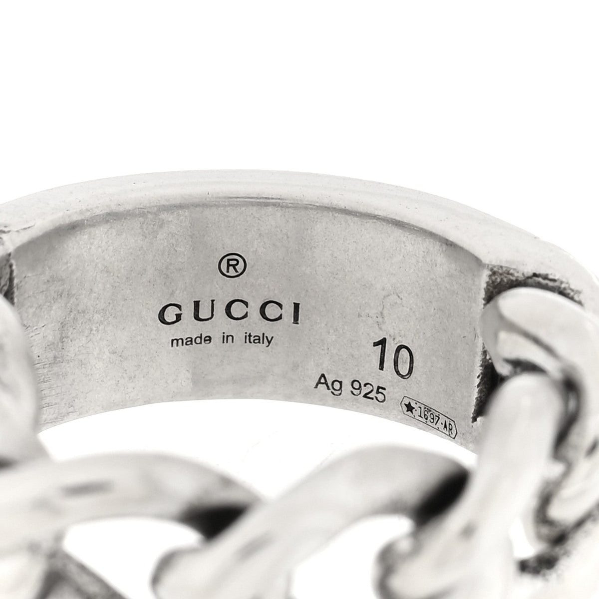 Gucci Sterling Silver Enamel Logo Chain Ring 49 4.75 Turquoise