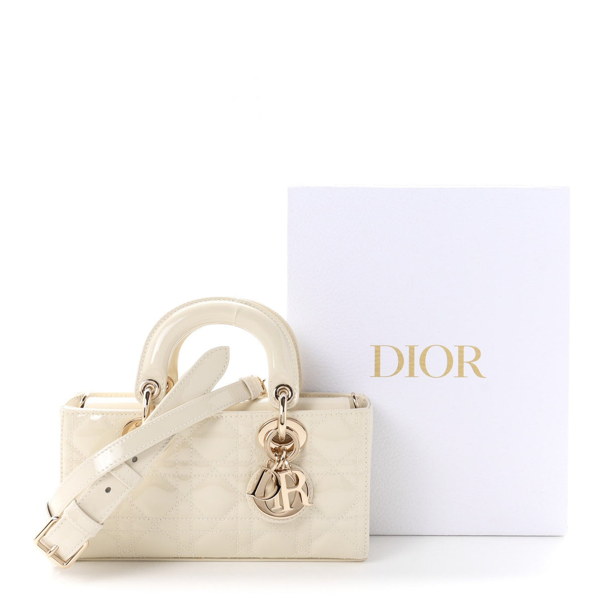 Christian Dior Patent Cannage Small Lady D-Joy White