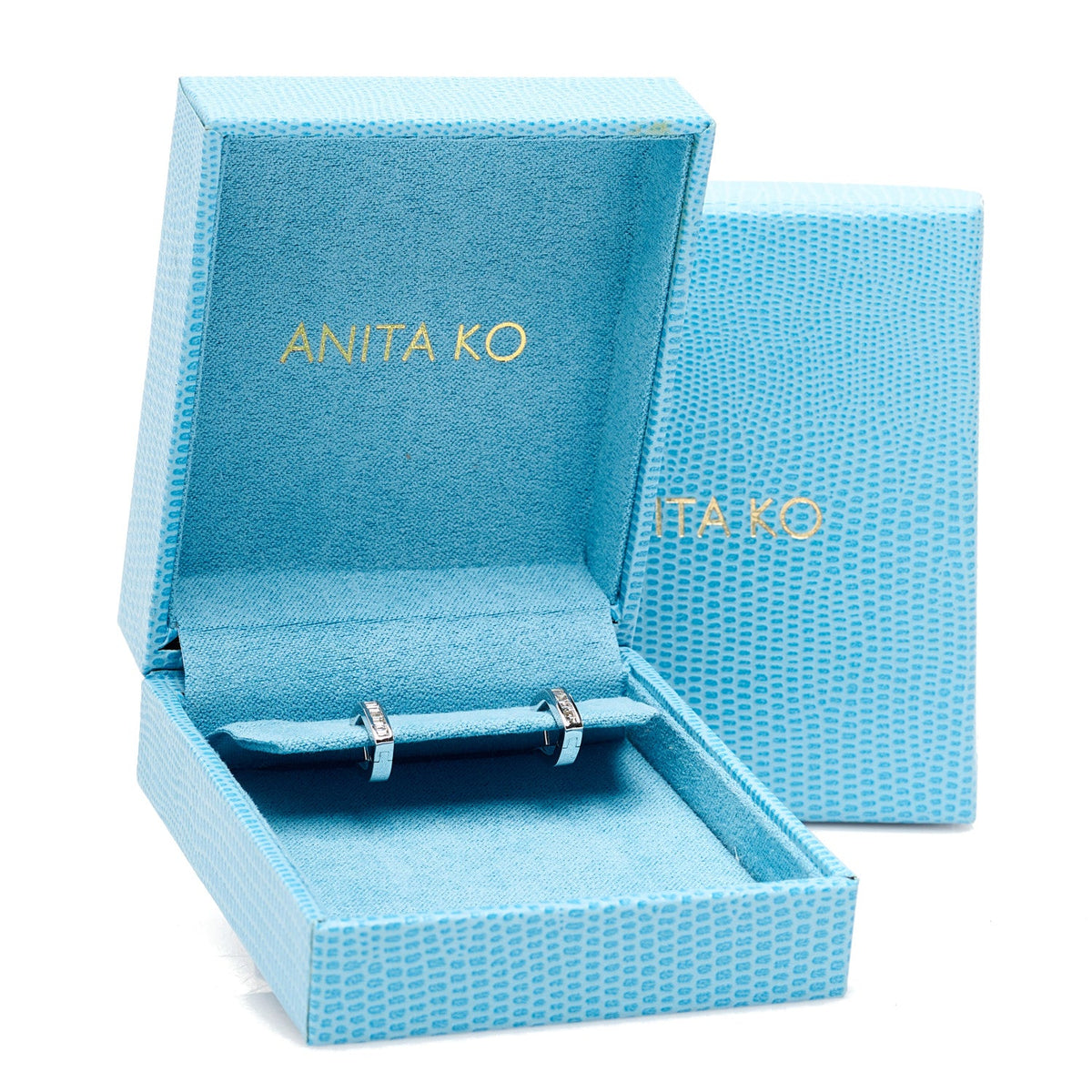 Anita Ko18K White Gold Diamond Baguette Georgie Huggie Earrings