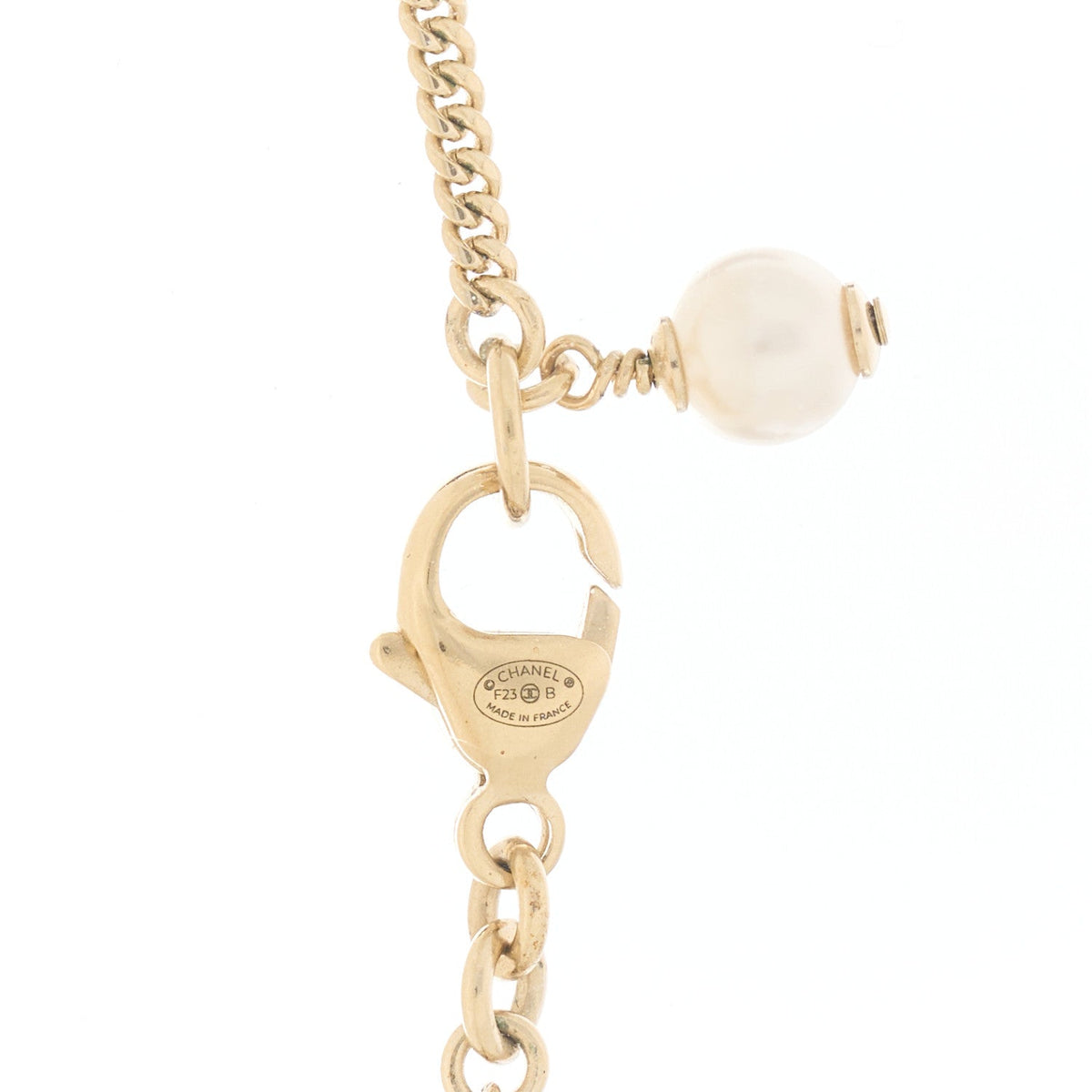 Crystal Pearl CC Heart Drop Chain Necklace Gold