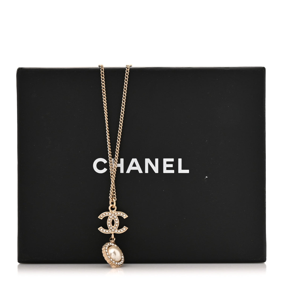 Chanel Pearl Crystal CC Pendant Necklace Gold