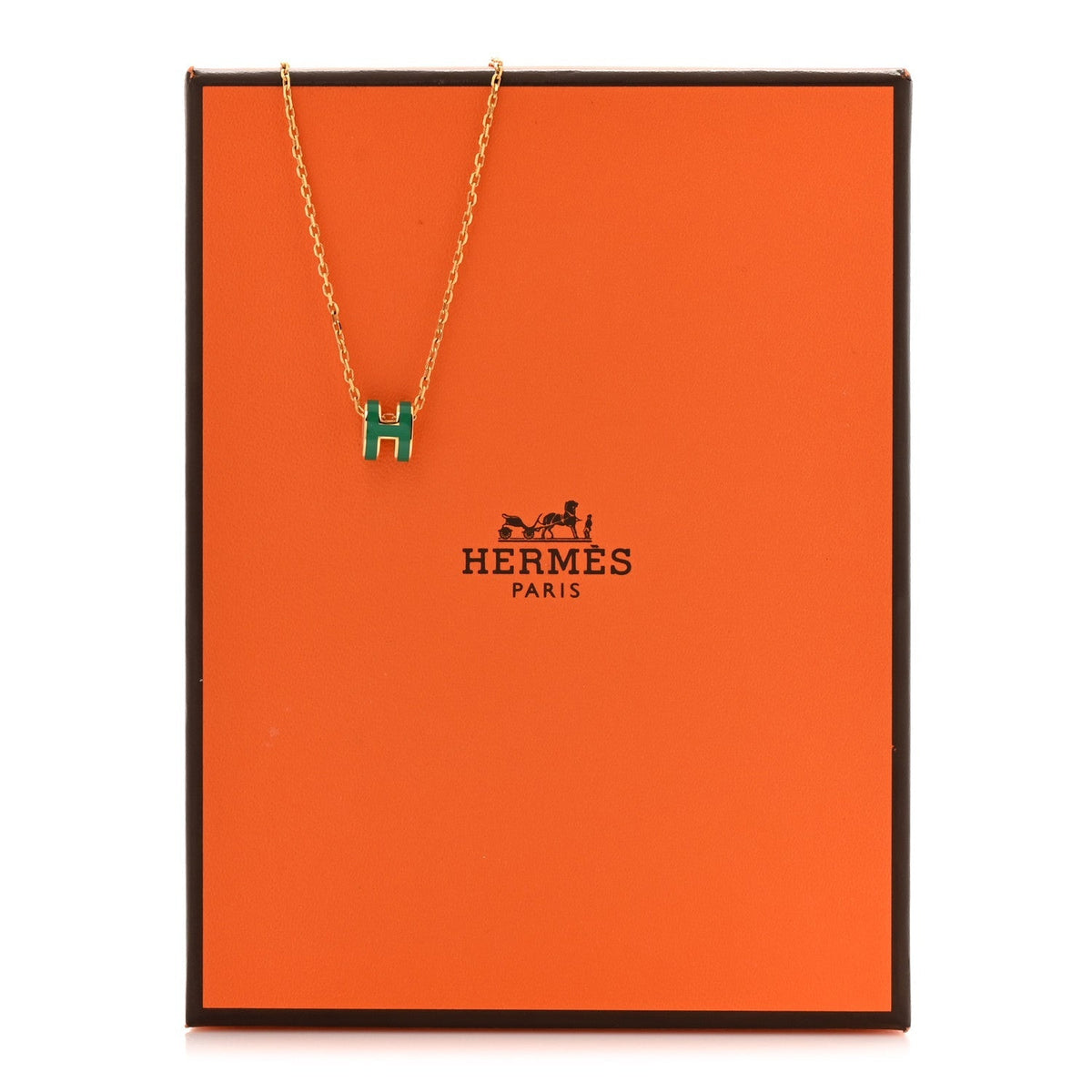 Hermès Rose Gold Lacquered Malachite Mini Pop H Pendant Necklace