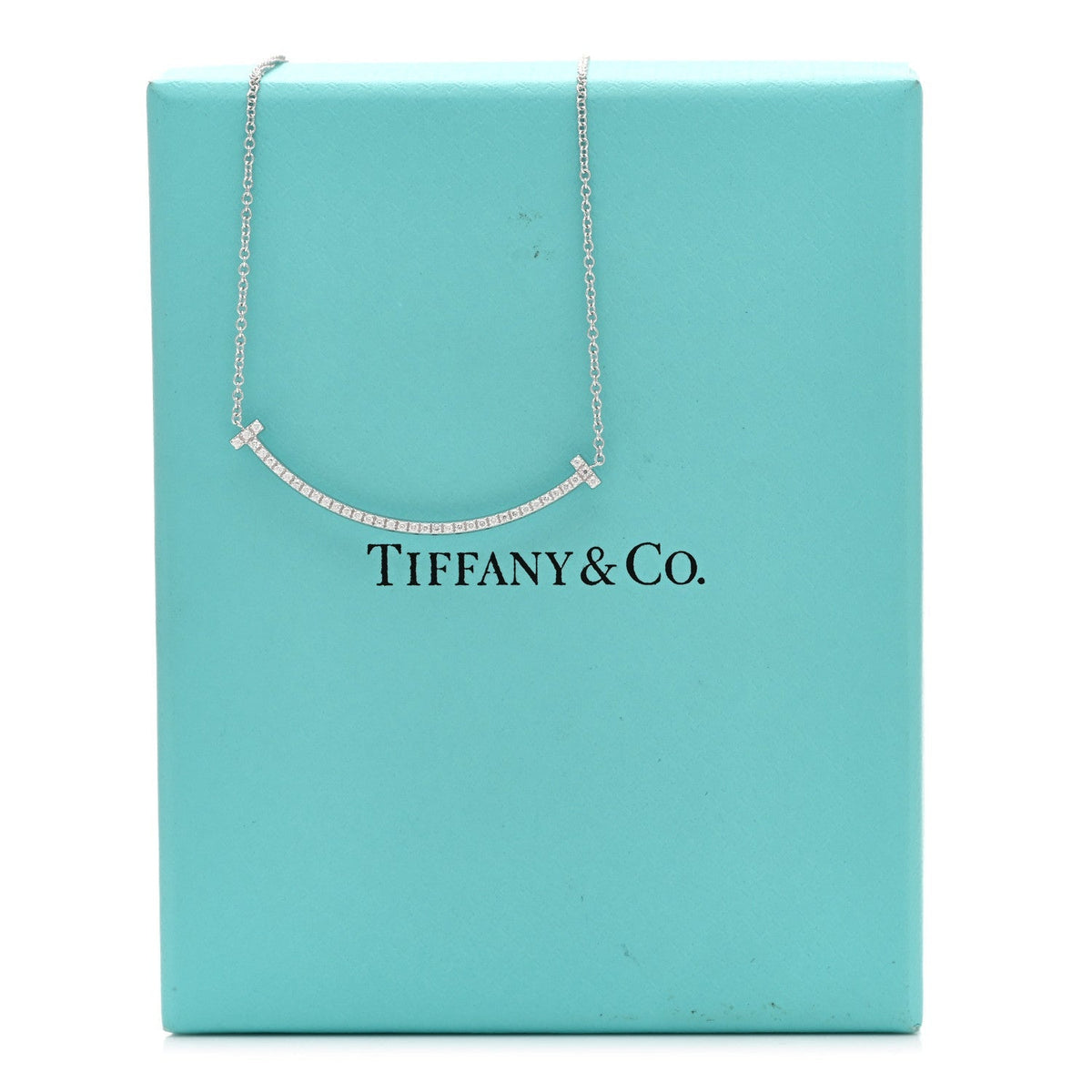 Tiffany 18K White Gold Diamond Small T Smile Pendant Necklace