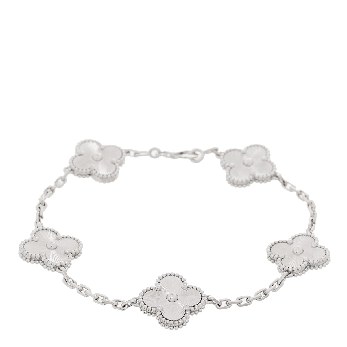 18K White Gold 5 Motifs Guilloche Vintage Alhambra Bracelet