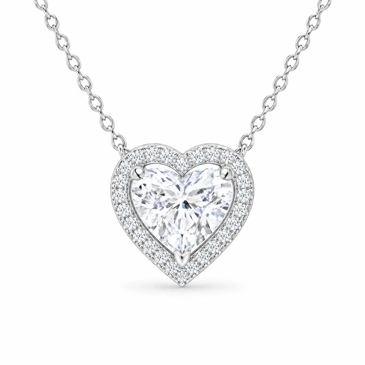 Sterling Silver Cubic Zirconia Amora Heart Halo Pendant Necklace
