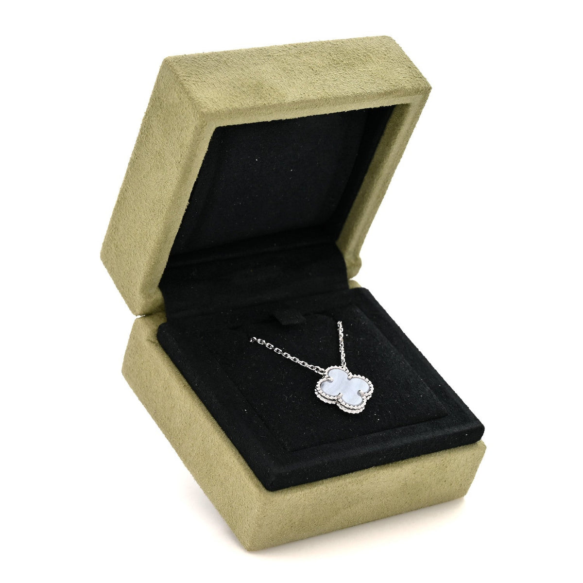Van Cleef & Arpels 18K White Gold Chalcedony Vintage Alhambra Pendant Necklace