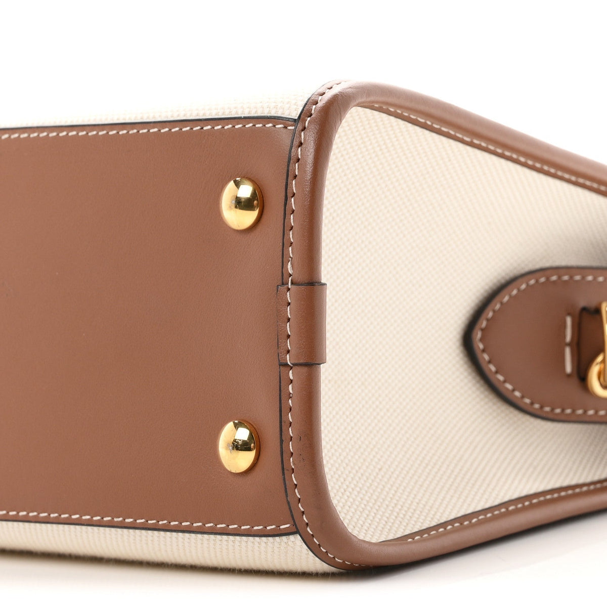 Burberry Canvas Smooth Calfskin Two Tone Small Pocket Bag Natural Malt Brown