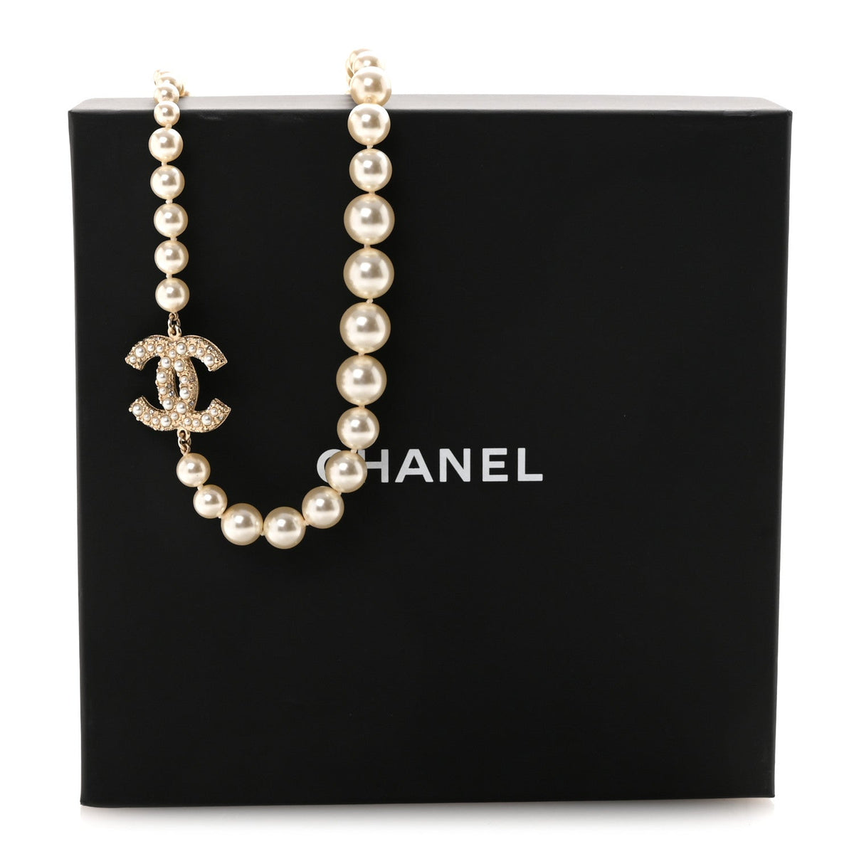 Chanel Pearl Crystal CC 100th Anniversary Necklace Light Gold
