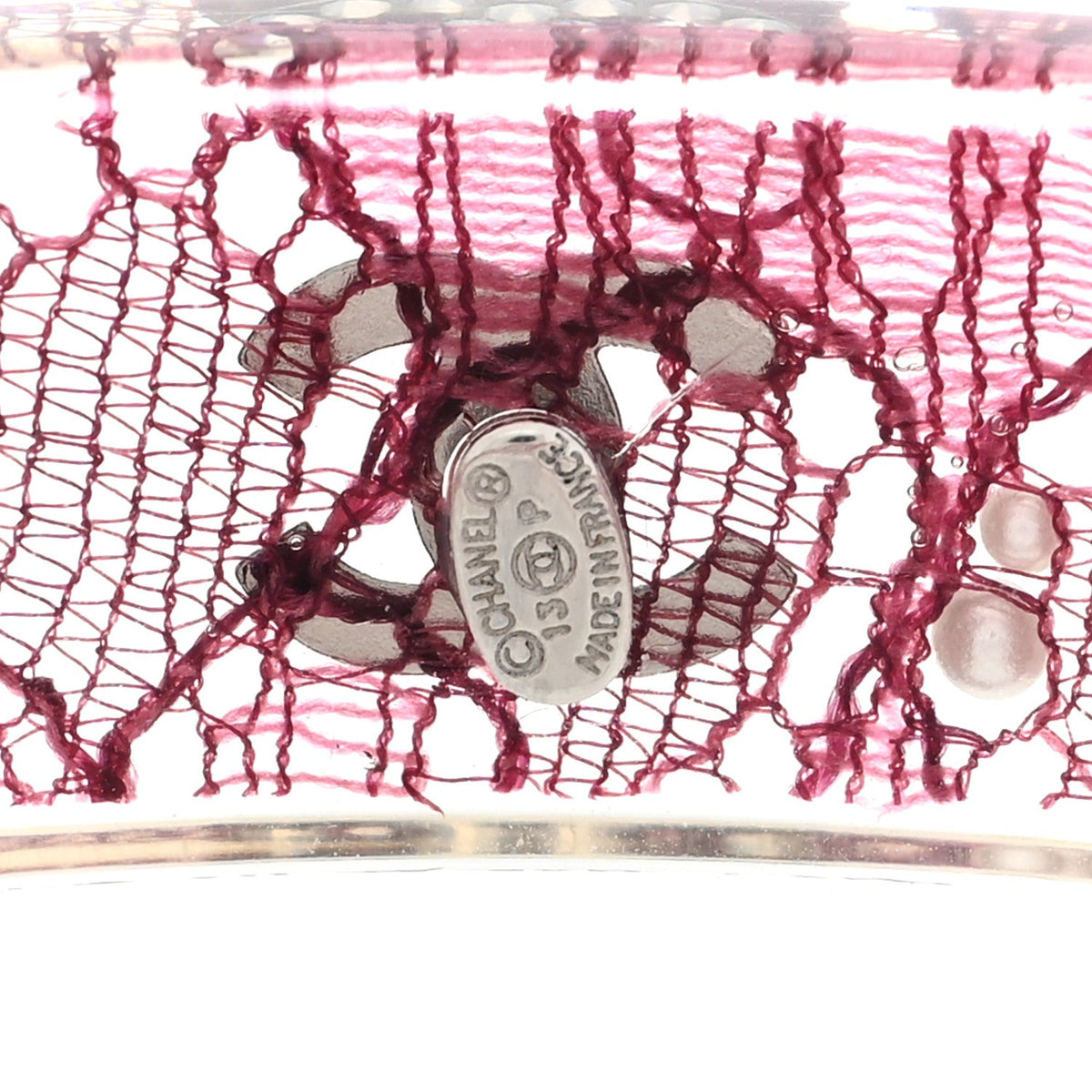 Chanel Resin Lace Crystal CC Bangle Transparent Pink