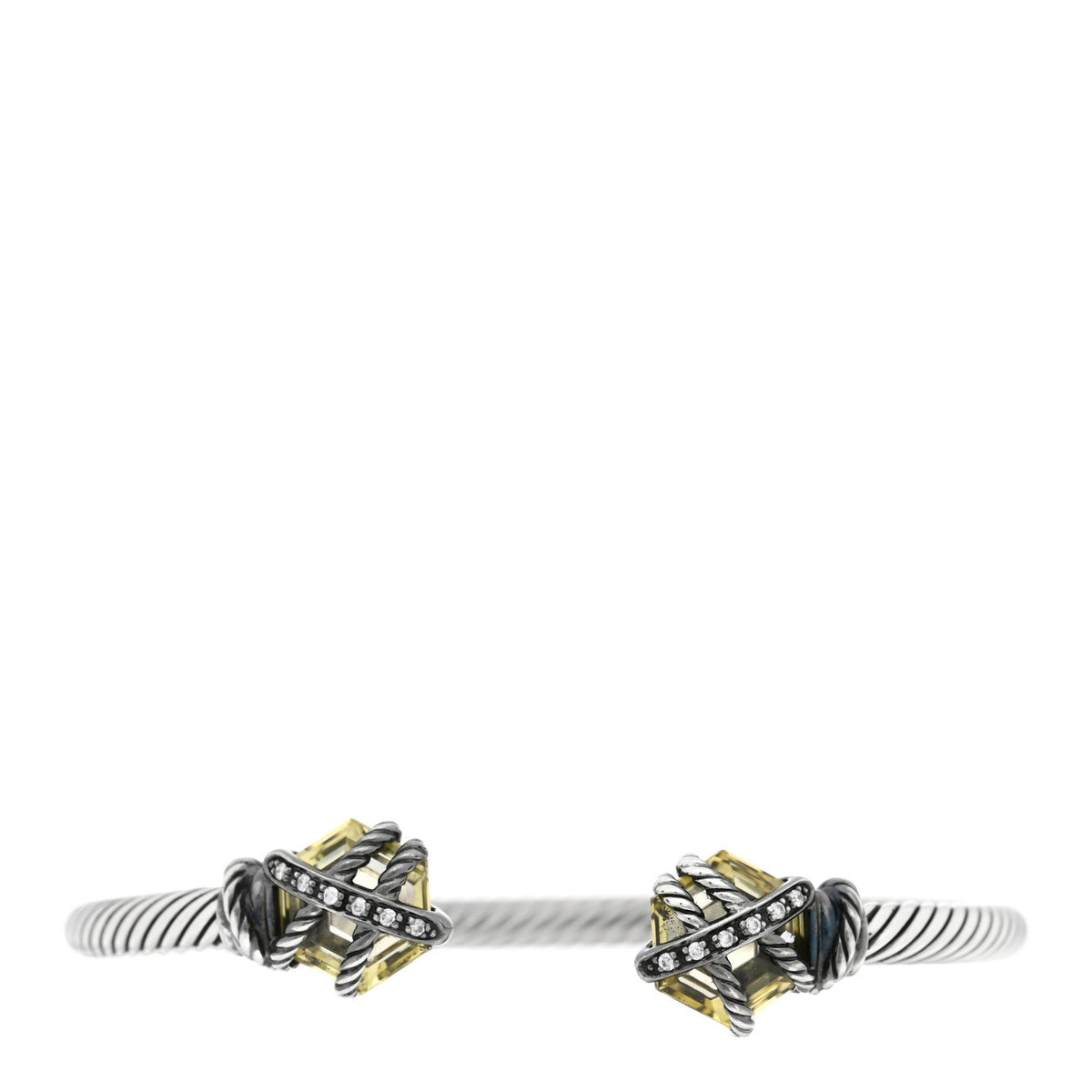 Sterling Silver Lemon Citrine Diamond 4mm Cable Wrap Bracelet